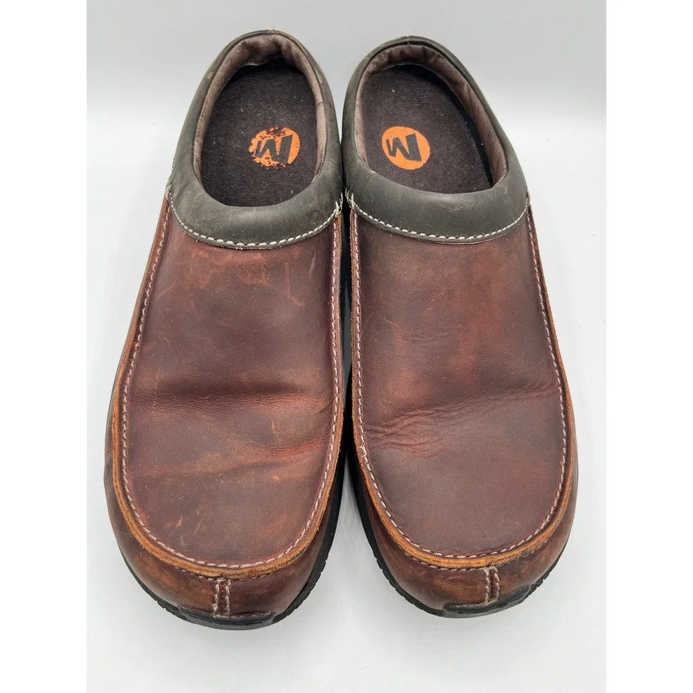 Merrell Encore Slide Rust Brown Leather Men Sz 11 Slip On Clogs J66067 Cushion